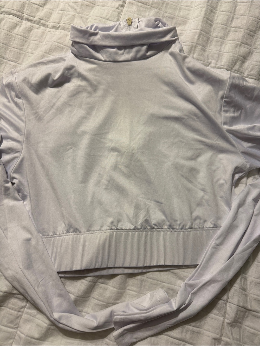 Women's White Mock Neck Long-Sleeve Top. Cheer